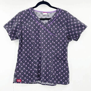 Dickies V Neck Scrub Tops Women's Size S‎ Purple Short Sleeve Pockets Workwear